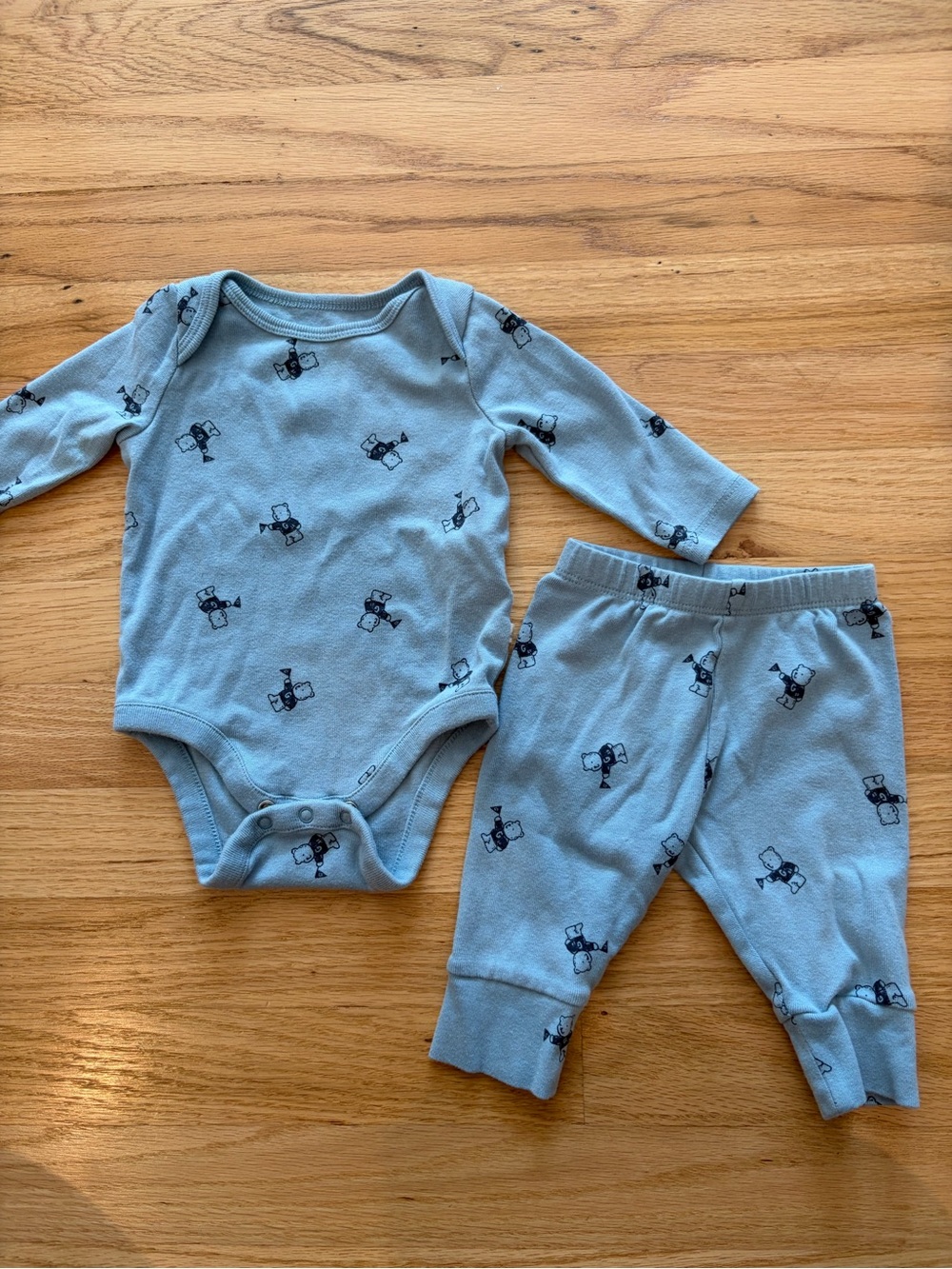 Baby Gap Light Blue Long-Sleeve Cotton One-Piece & Pant Set